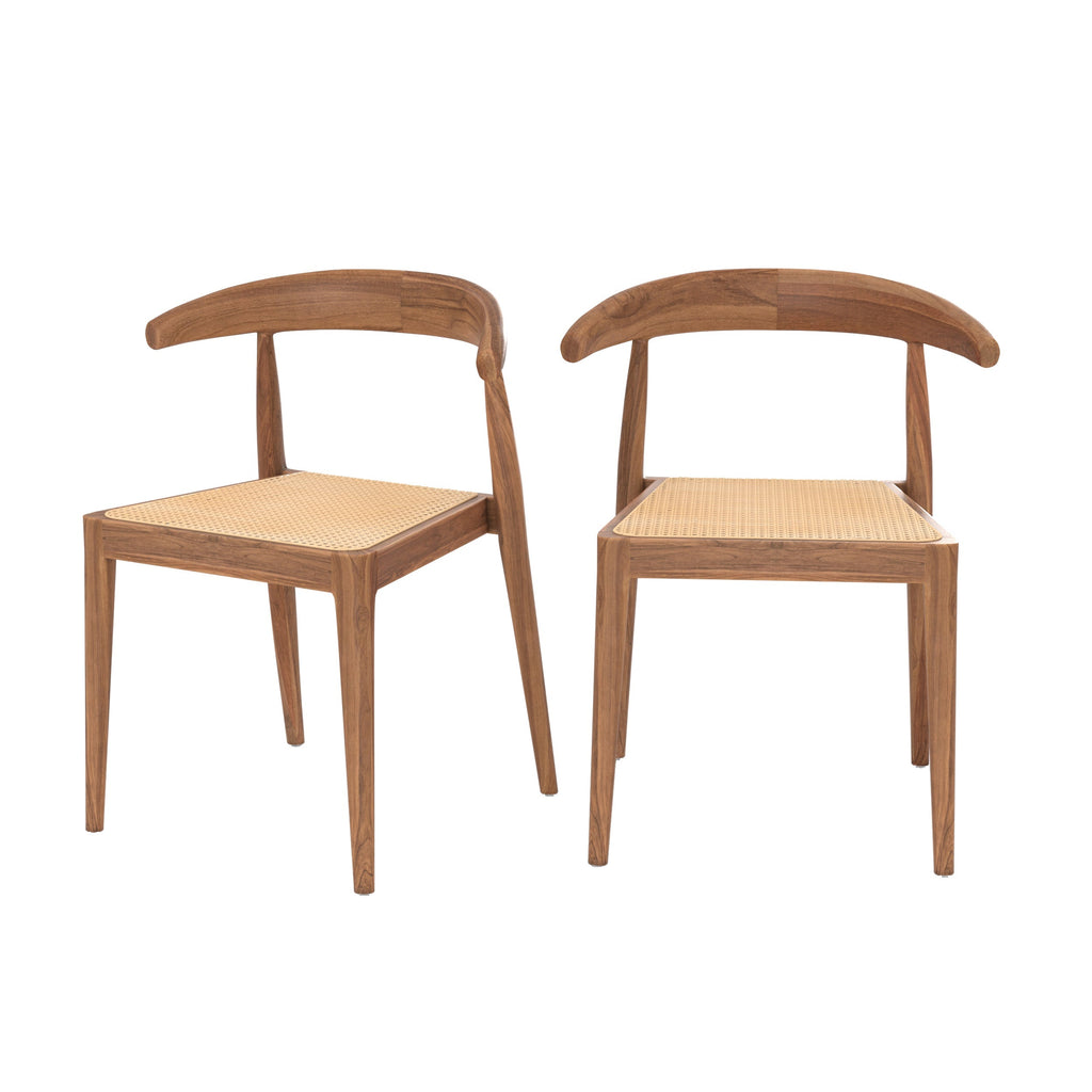 chaise alia en bois de teck et cannage en rotin lot de 2 fond blanc