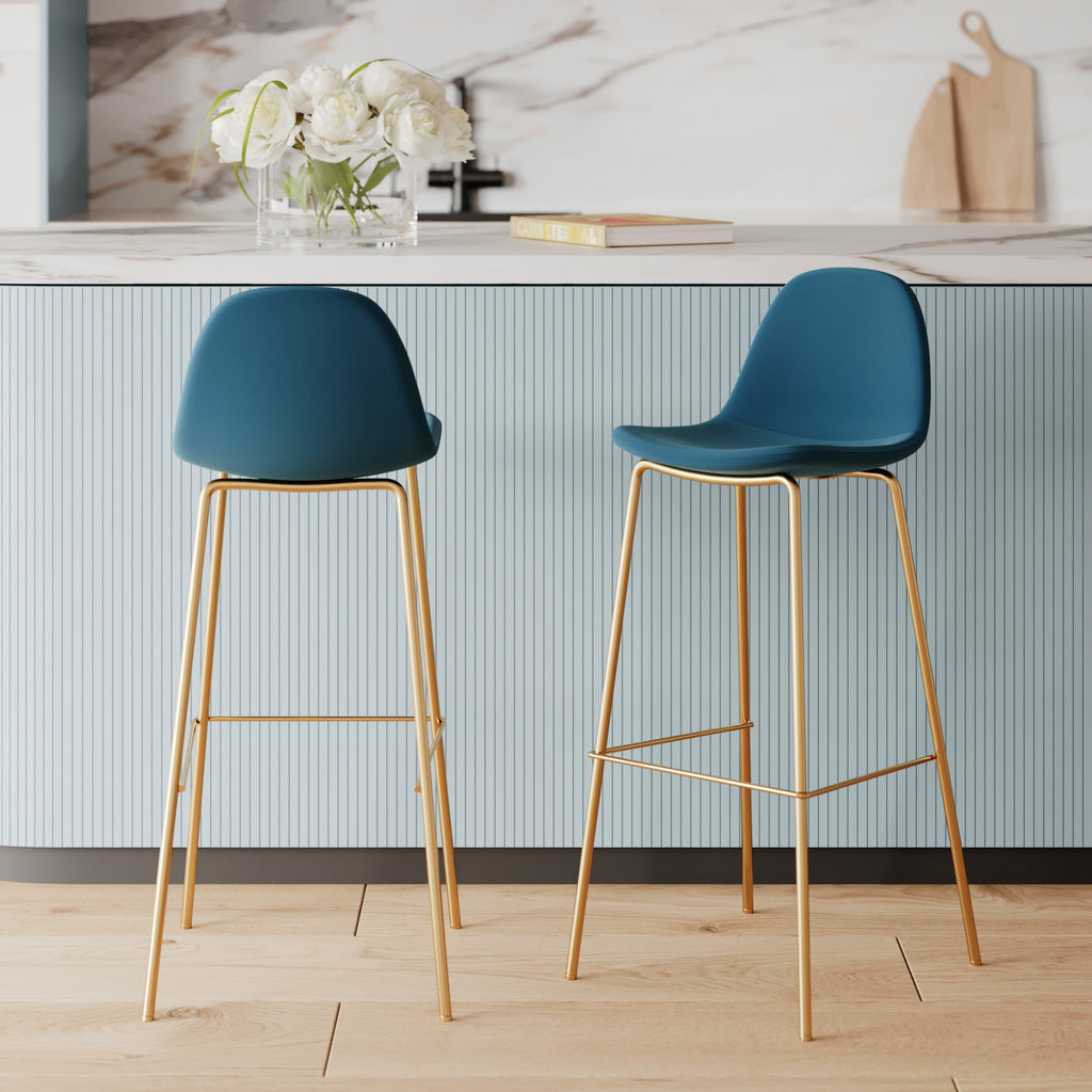 chaise bar henrik cuir bleu dore synthetique