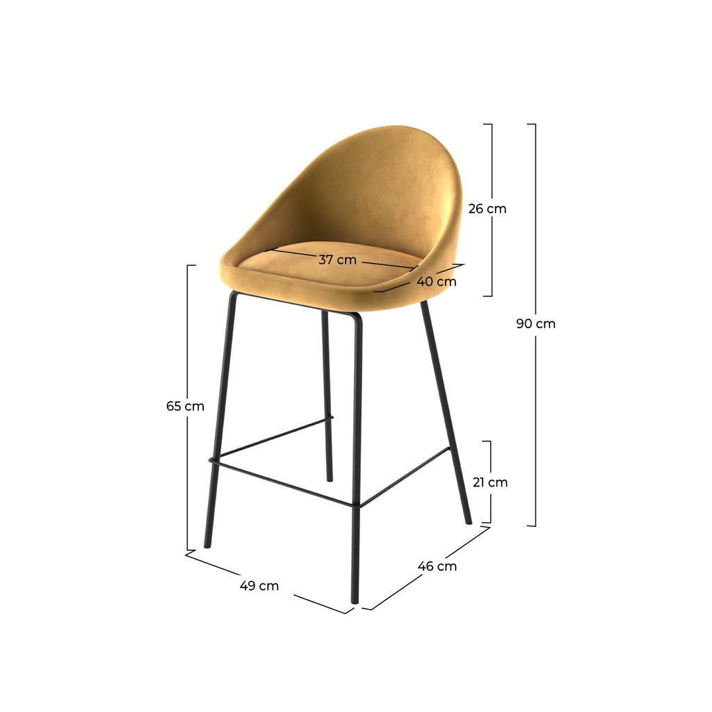 chaise bar mi hauteur misty en velours jaune 65 cm