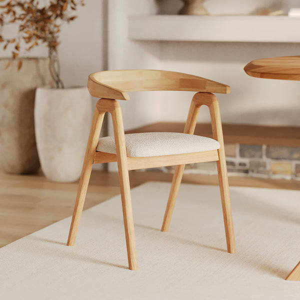 chaise bois clair dossier arrondi tissu beige hevea hwa