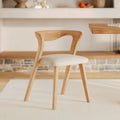 chaise bois marron clair et assise en tissu boucle creme vega