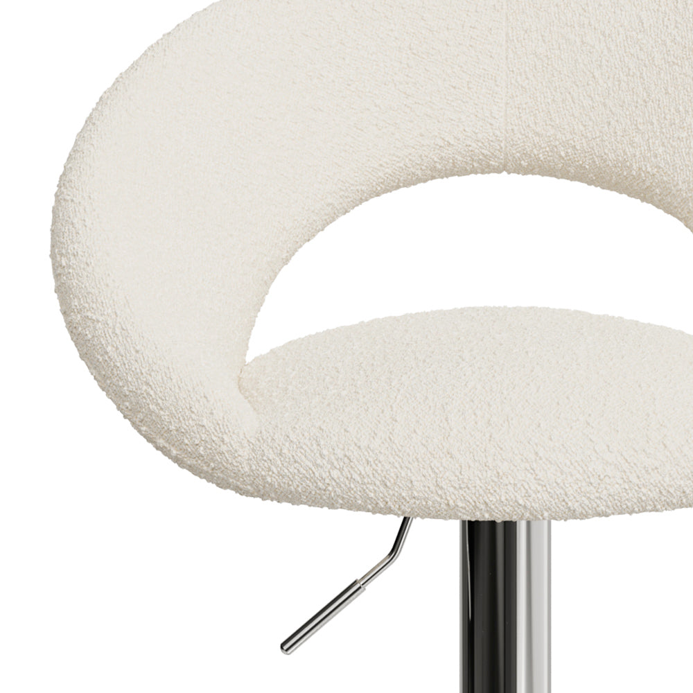 chaise cloclo de bar tissu boucle creme pieds metal chrome