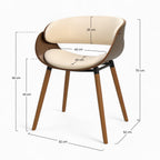 chaise cuir synthetique beige polo pieds plaque bois noyer