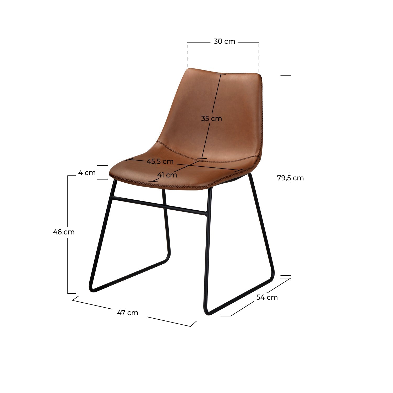 chaise cuir synthetique marron gaspard pieds traineaux noirs _1