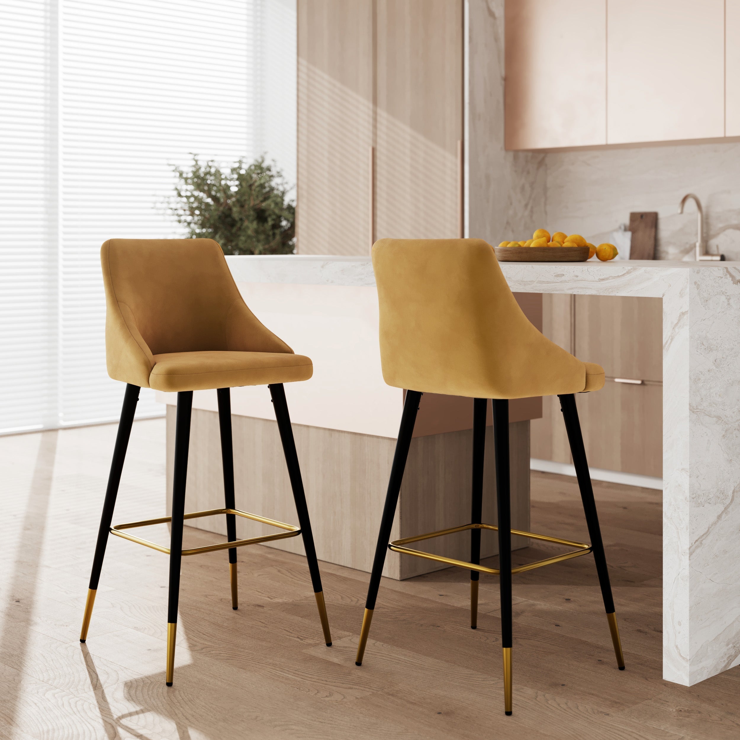 chaise de bar aristote velours jaune curry 77