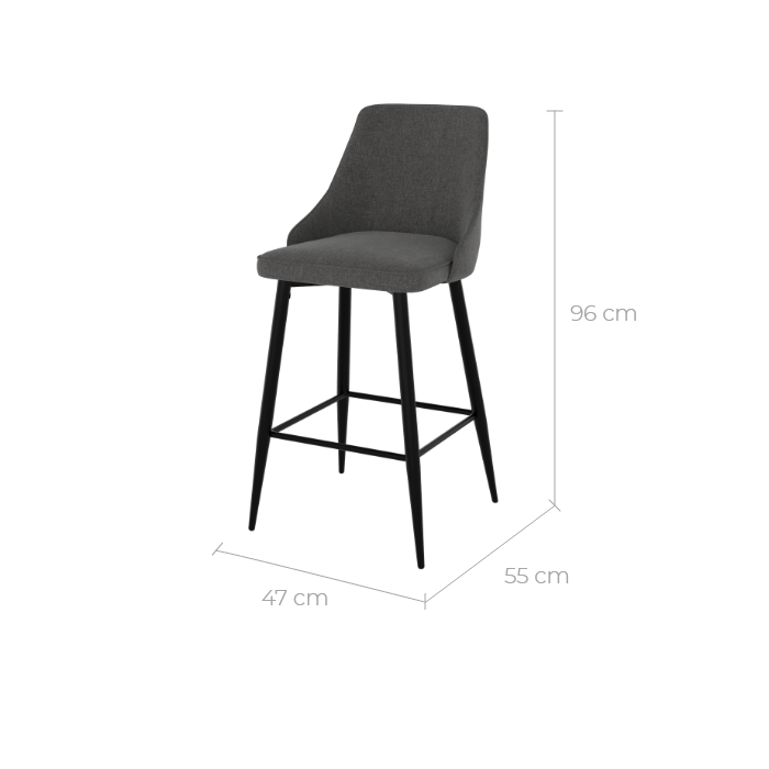 chaise de bar assise tissu pieds metal noir pipo