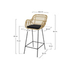 chaise de bar chiloe en rotin naturel et coussin noir
