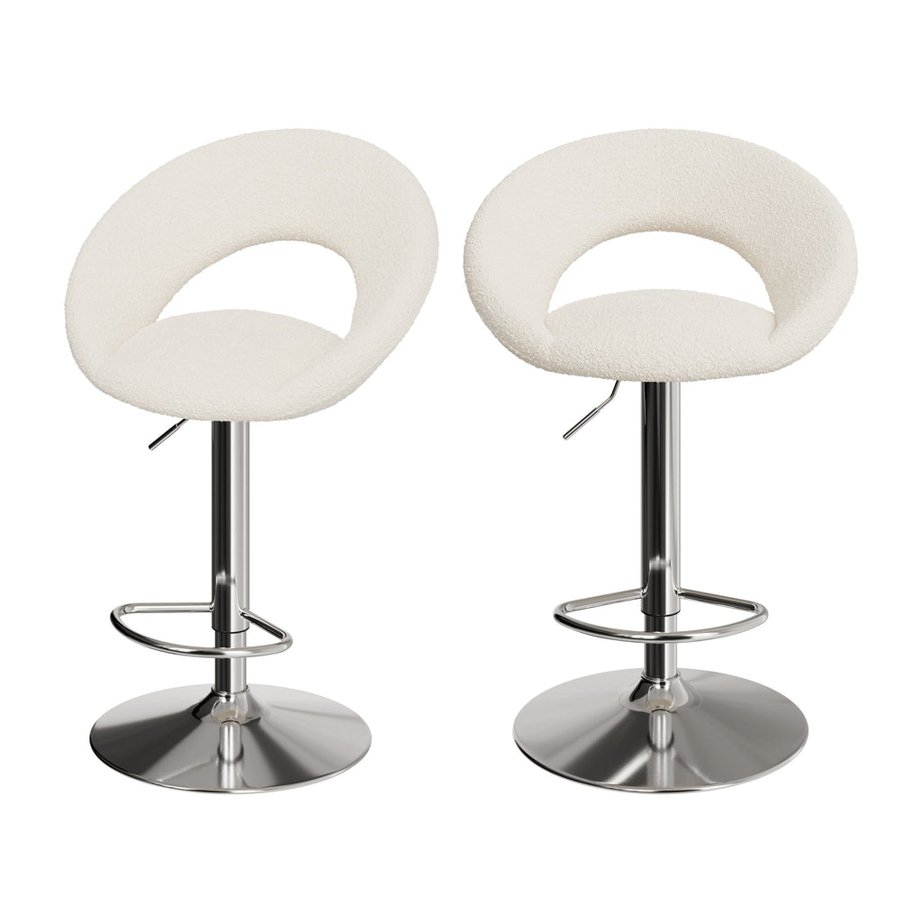 chaise de bar cloclo tissu boucle creme reglable