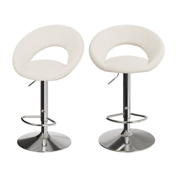 chaise de bar cloclo tissu boucle creme reglable