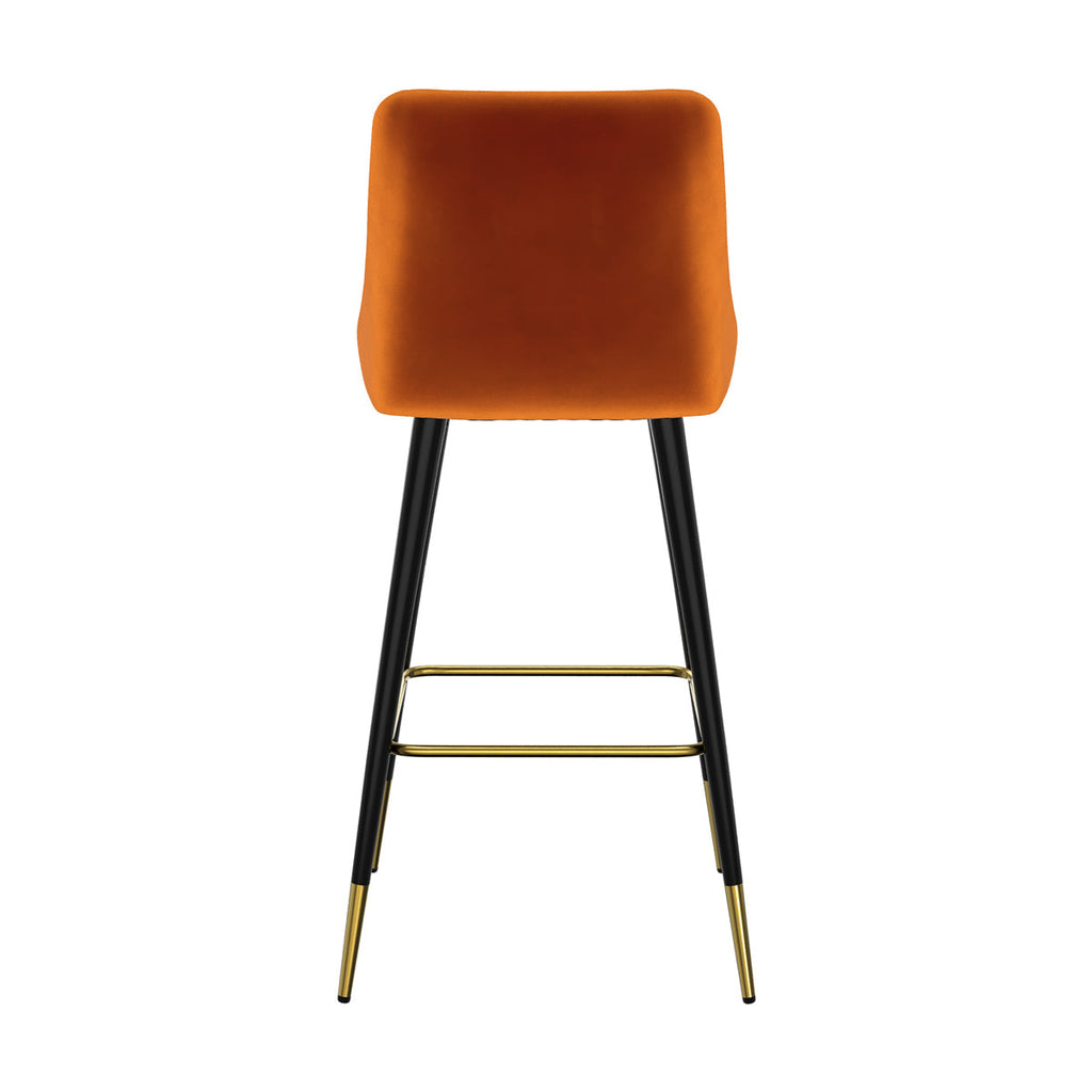 chaise de bar confortable orange en velours pieds noirs aristote