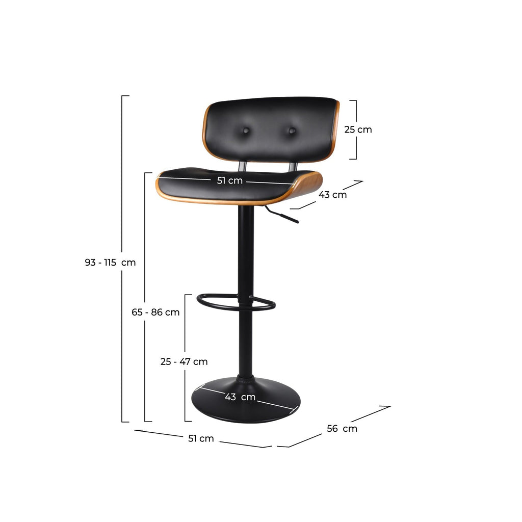 chaise de bar cuir synthetique noir reglable pivotante