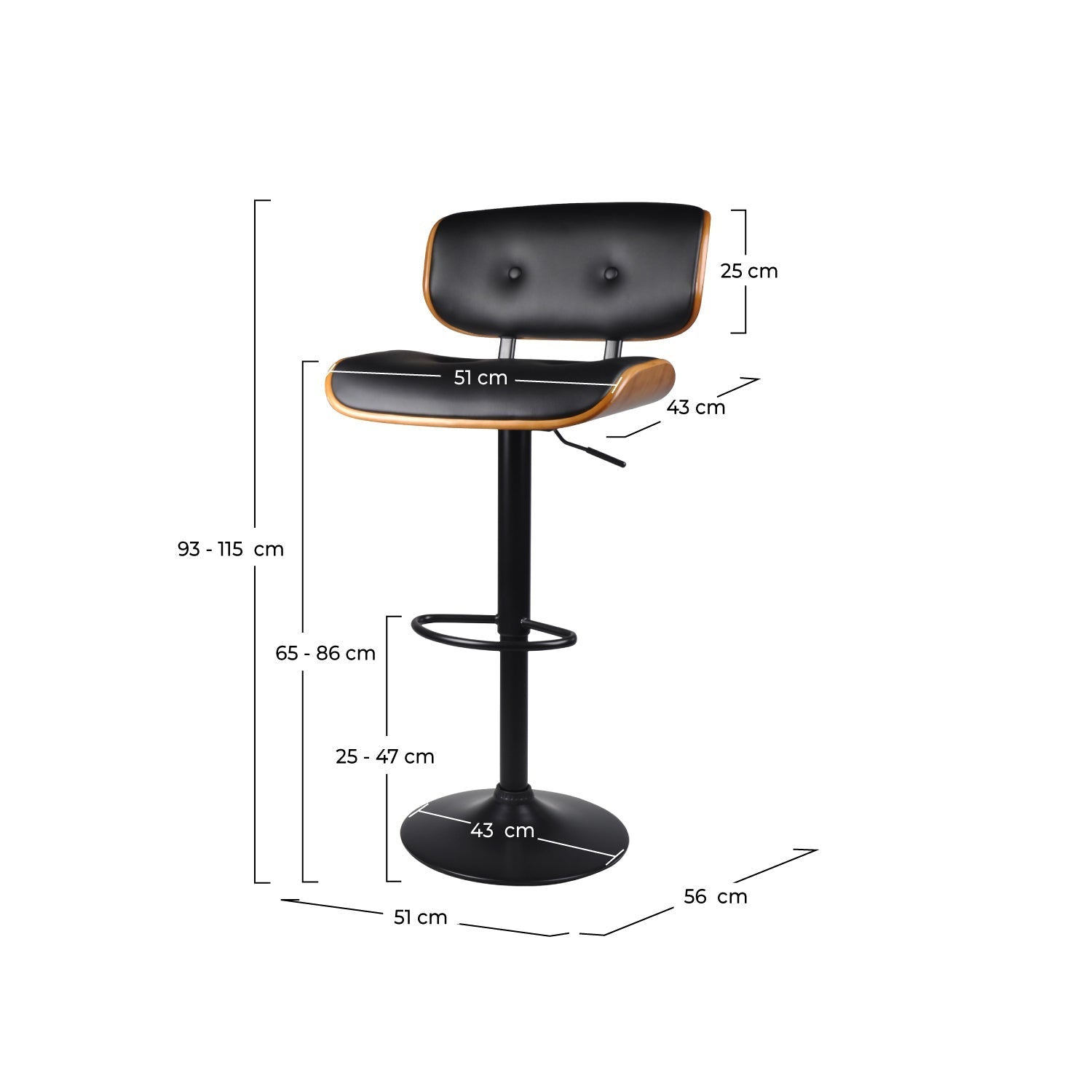 chaise de bar cuir synthetique noir reglable pivotante