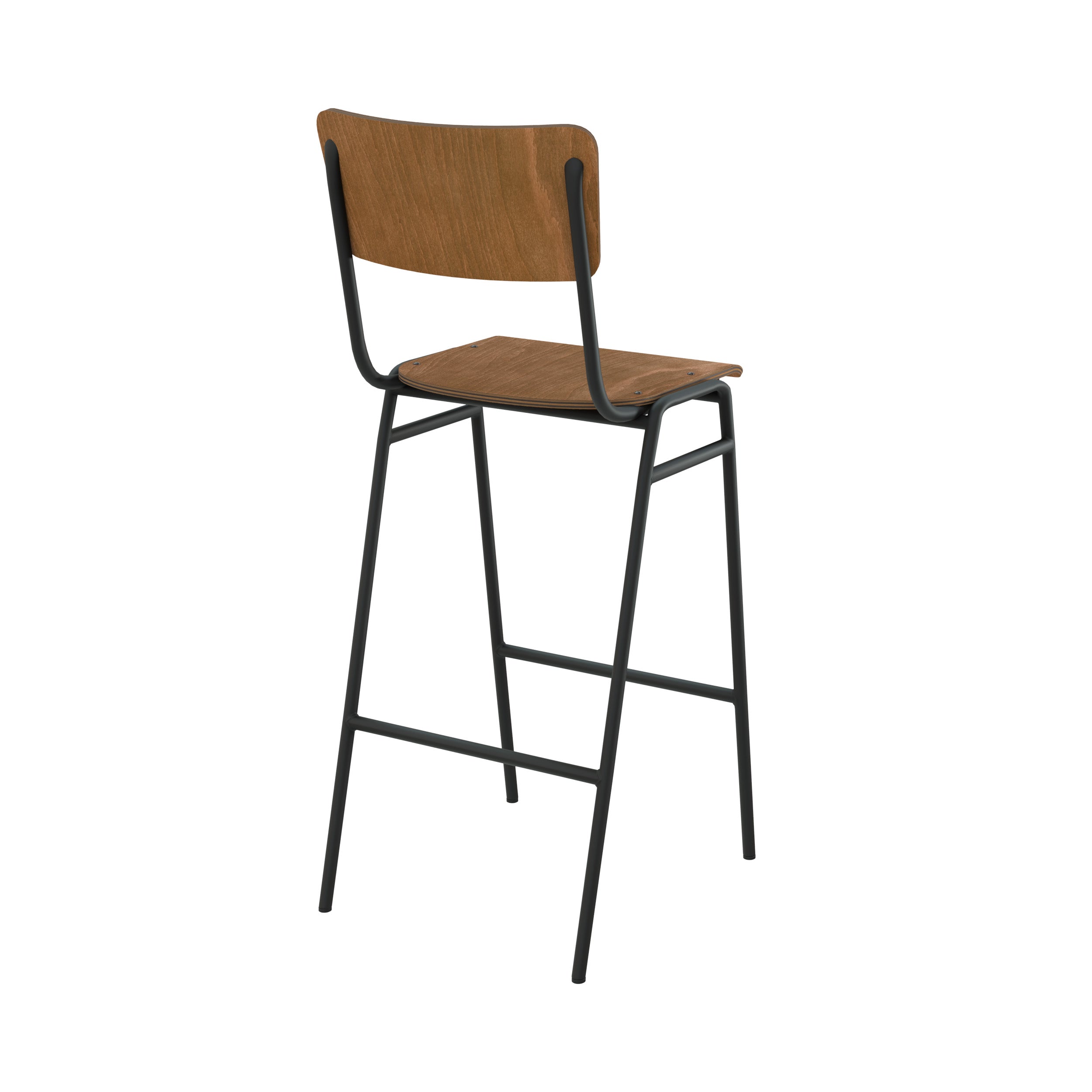 chaise de bar ecolier bois fonce pieds metal clem 75 cm
