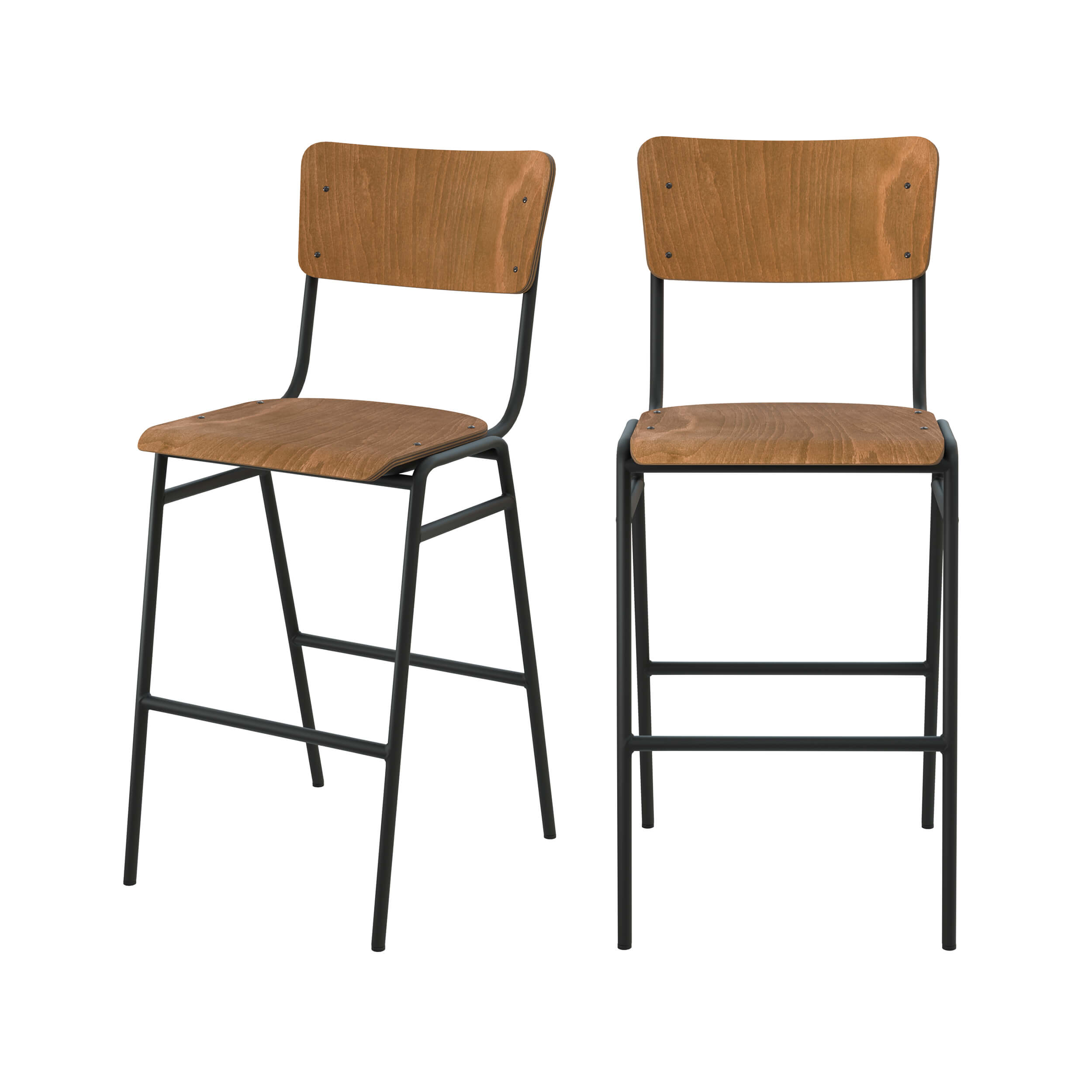 chaise de bar ecolier clem mi hauteur bois fonce 65 cm pieds metal_1