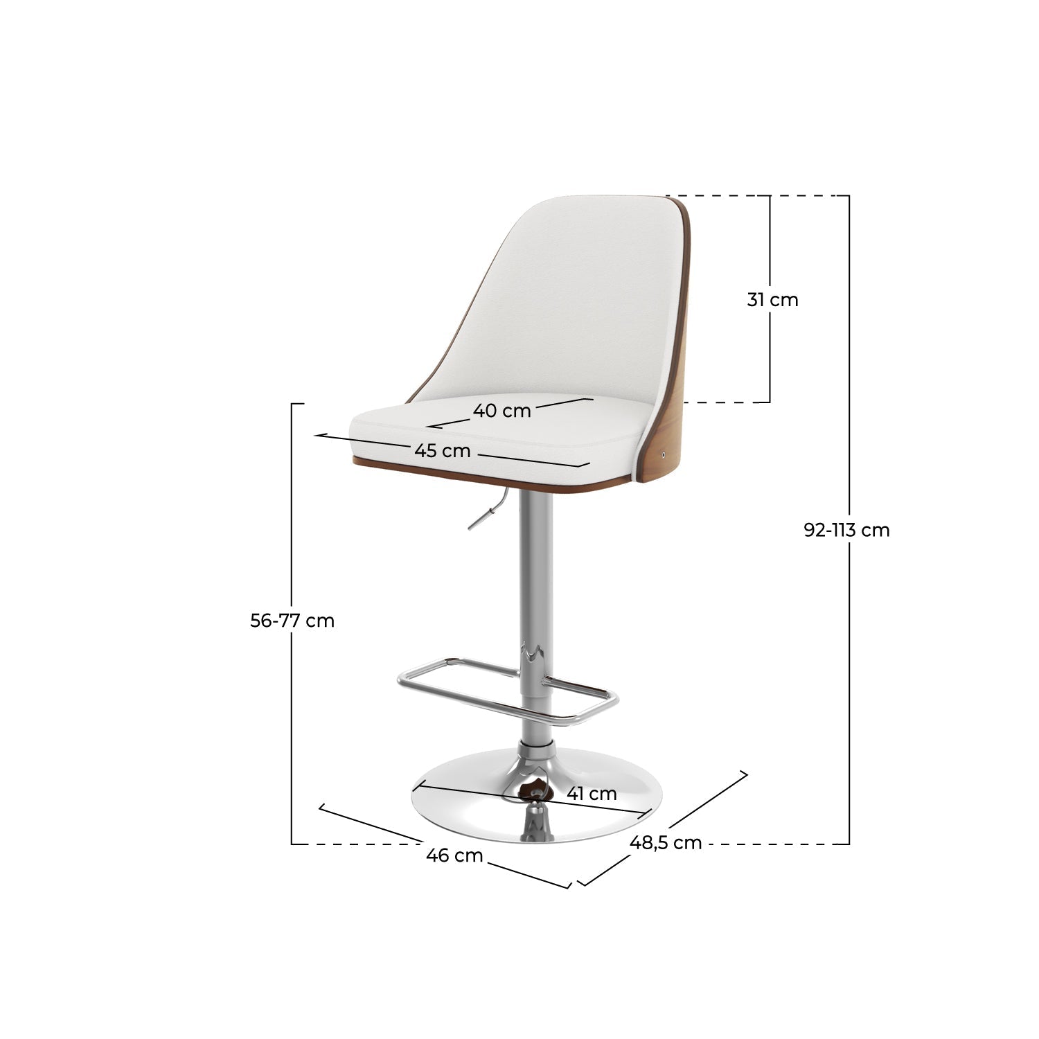 chaise de bar en bois et blanc georges reglable pivotante
