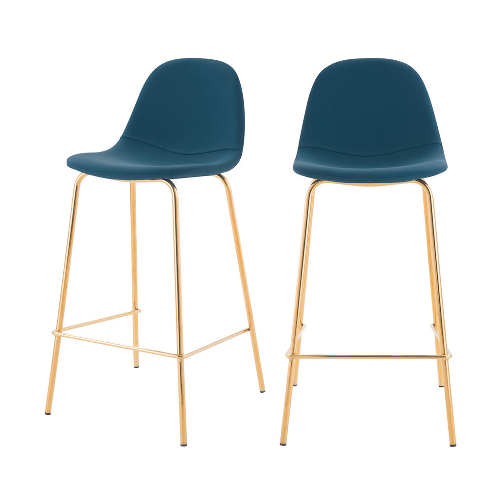chaise de bar en cuir synthetique bleue pieds dores