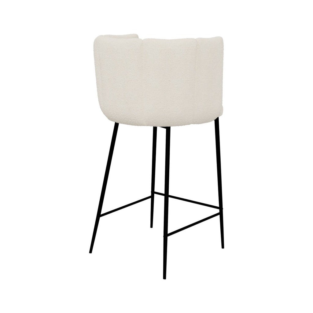 chaise de bar en tissu boucle beige et pieds en metal rosy