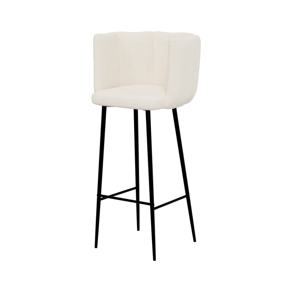 chaise de bar en tissu boucle beige et pieds en metal rosy