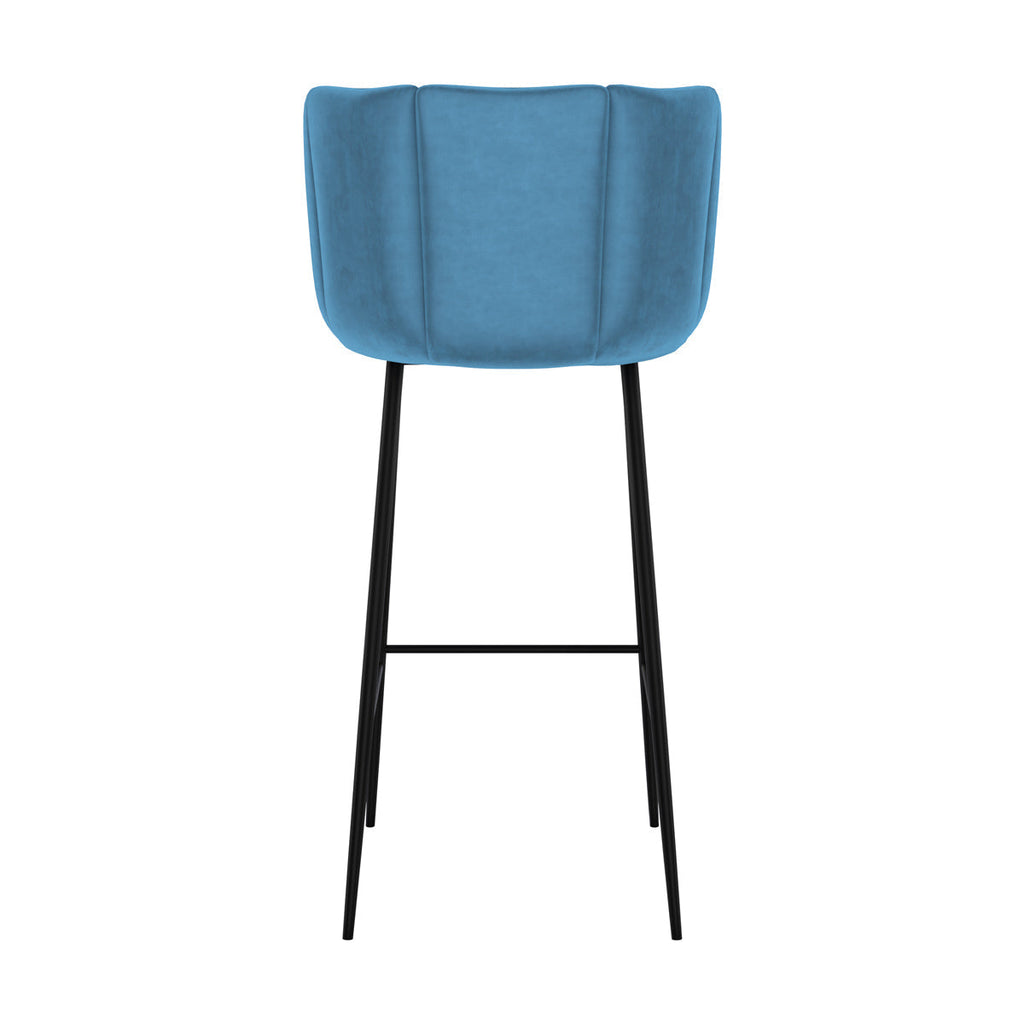 chaise de bar en velours bleu et pieds en metal rosy