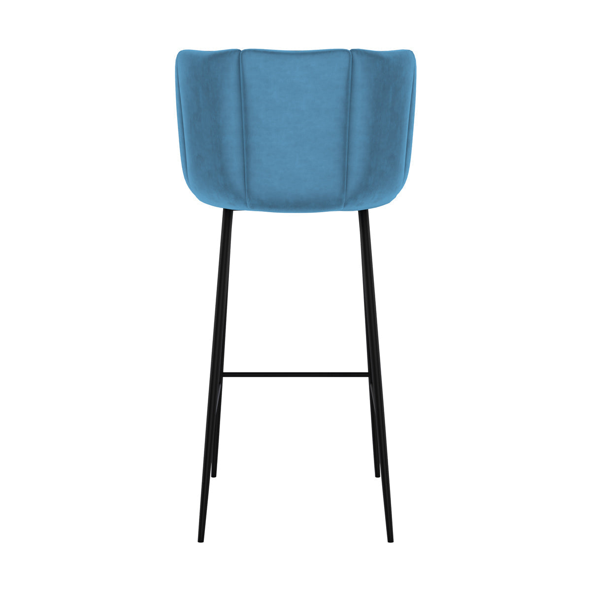 chaise de bar en velours bleu et pieds en metal rosy