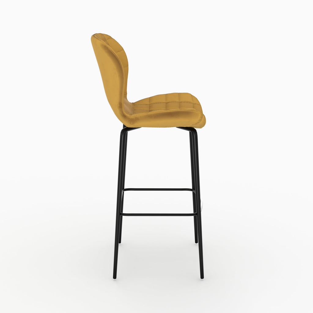 chaise de bar en velours jaune curry matelassee mazzia