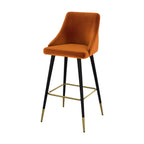 chaise de bar en velours orange et pieds metal aristote