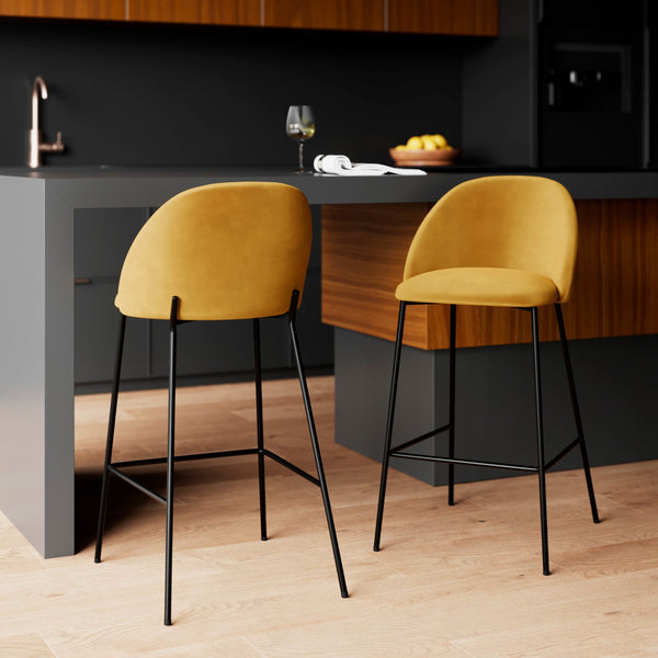 chaise de bar karl en velours jaune moutarde 66 cm