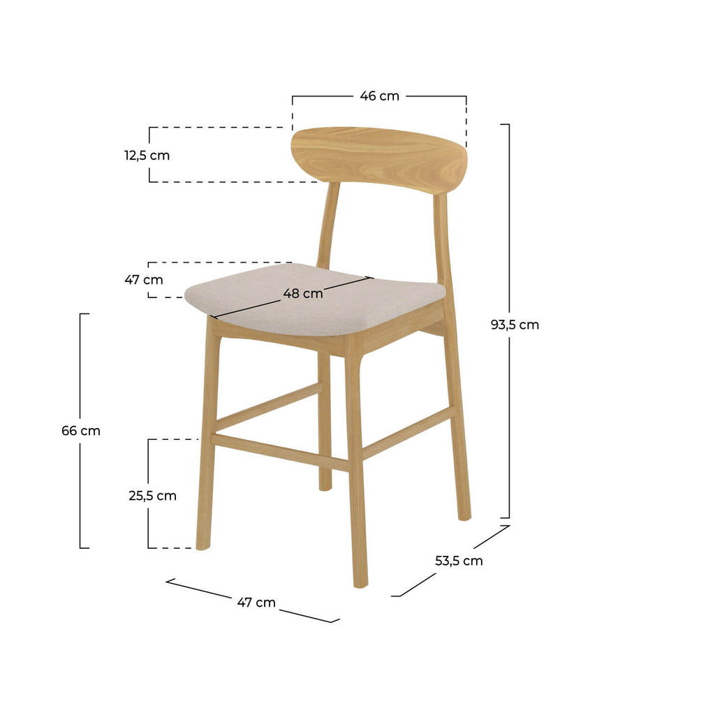 chaise de bar lana mi hauteur en tissu beige et bois lot de 2