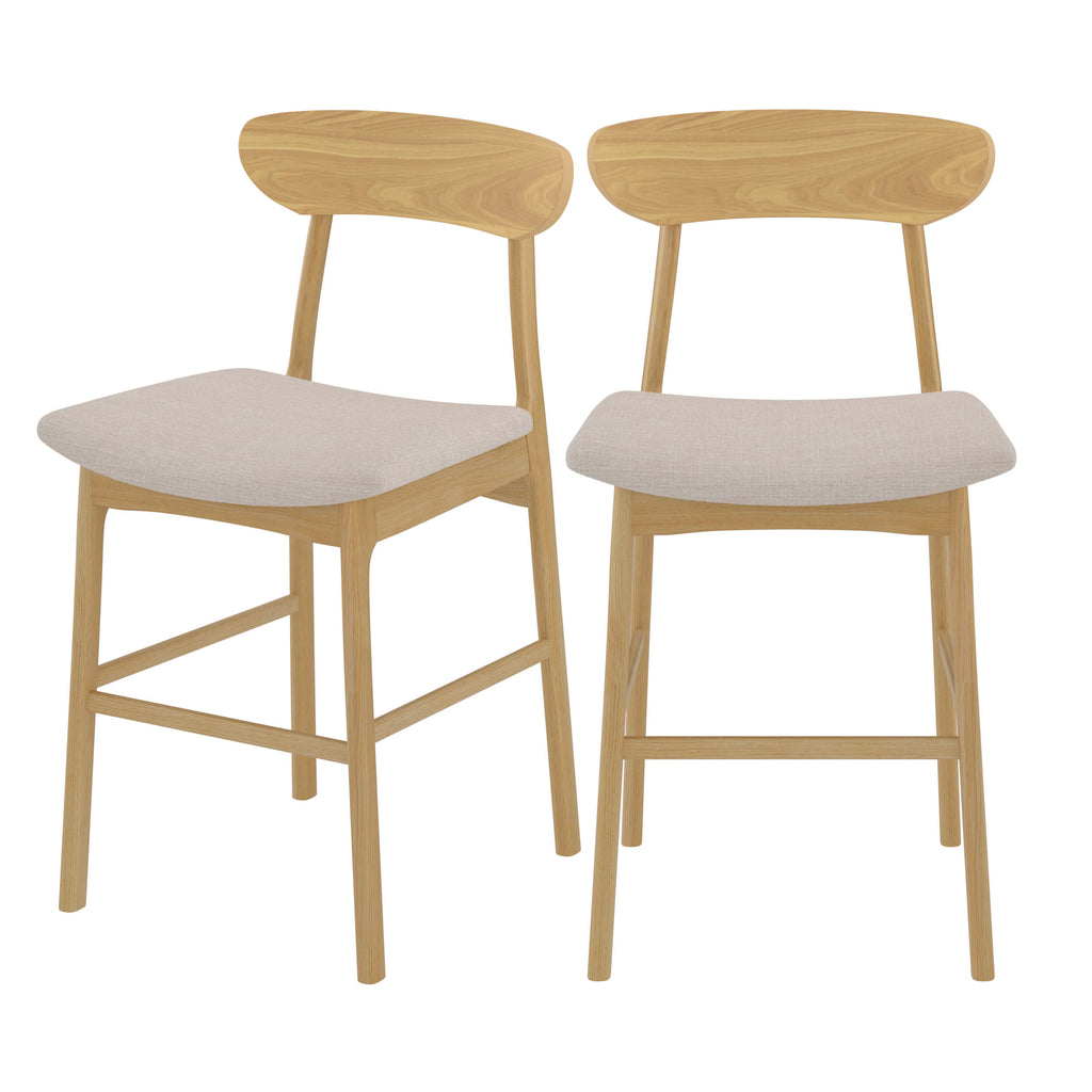 chaise de bar mi hauteur tissu beige bois lot de 2 lana