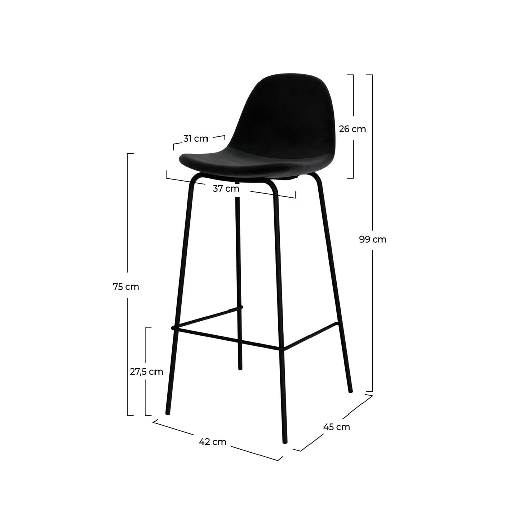 chaise de bar mi hauteur velours noir henrik 75cm
                            