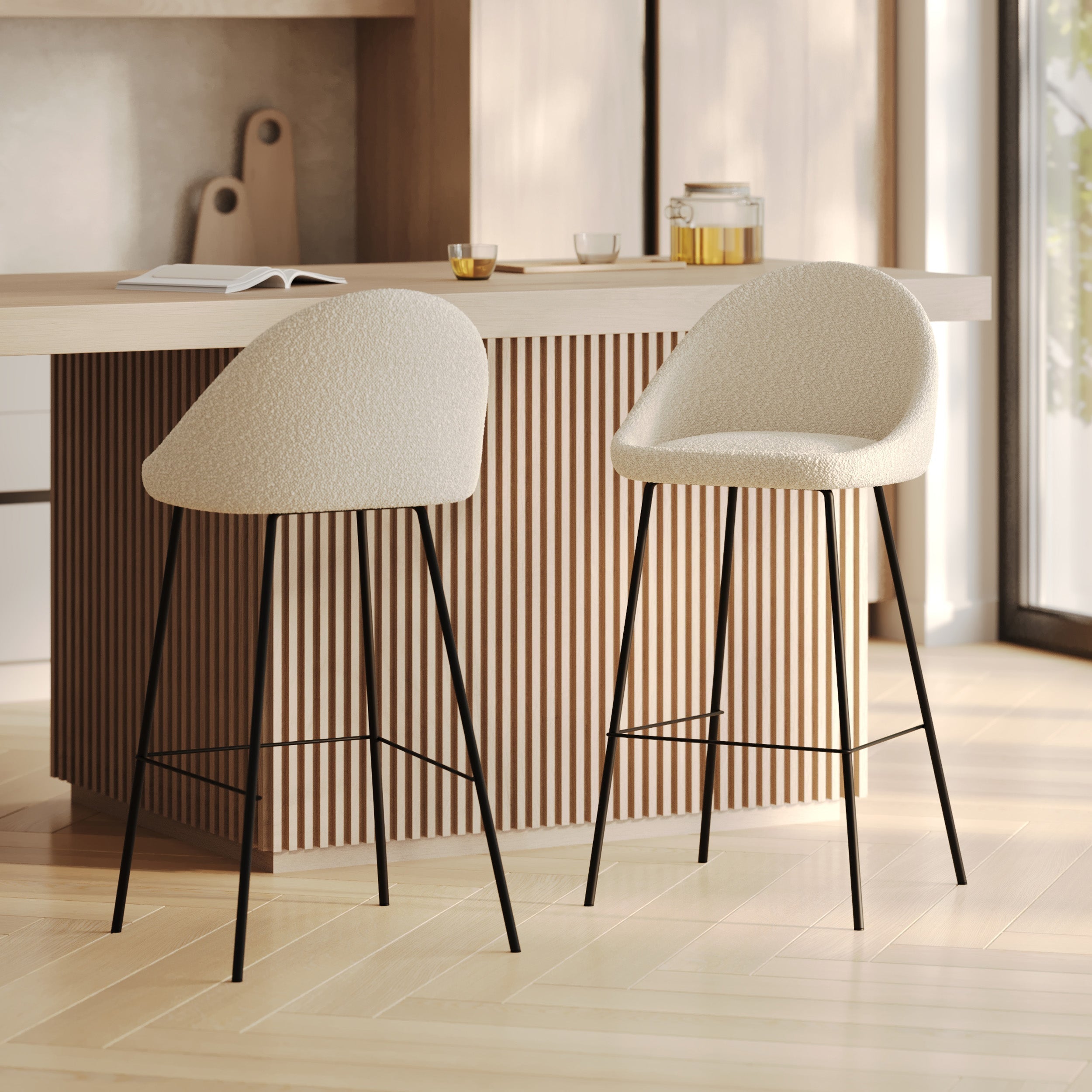 chaise de bar misty tissu bouclette beige 75 cm lot de 2