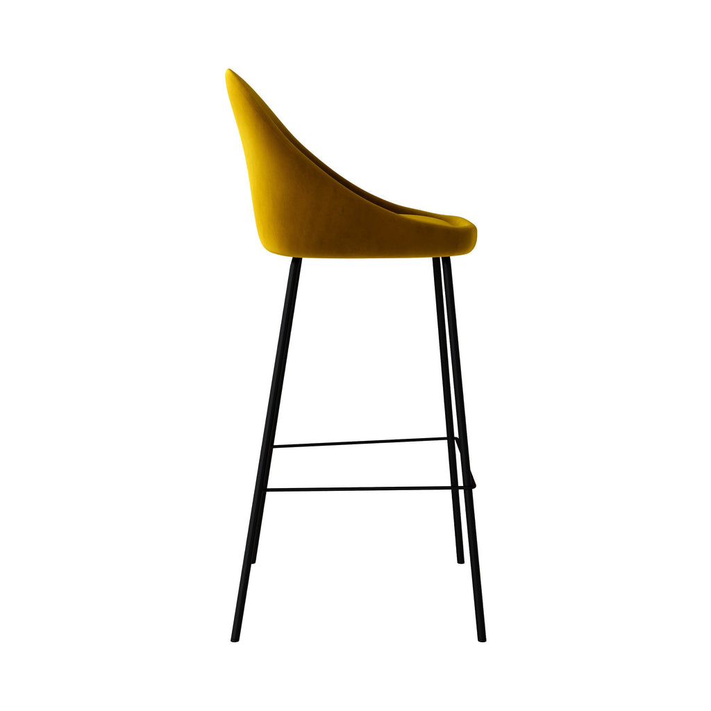 chaise de bar pieds metal noir misty velours jaune
                            