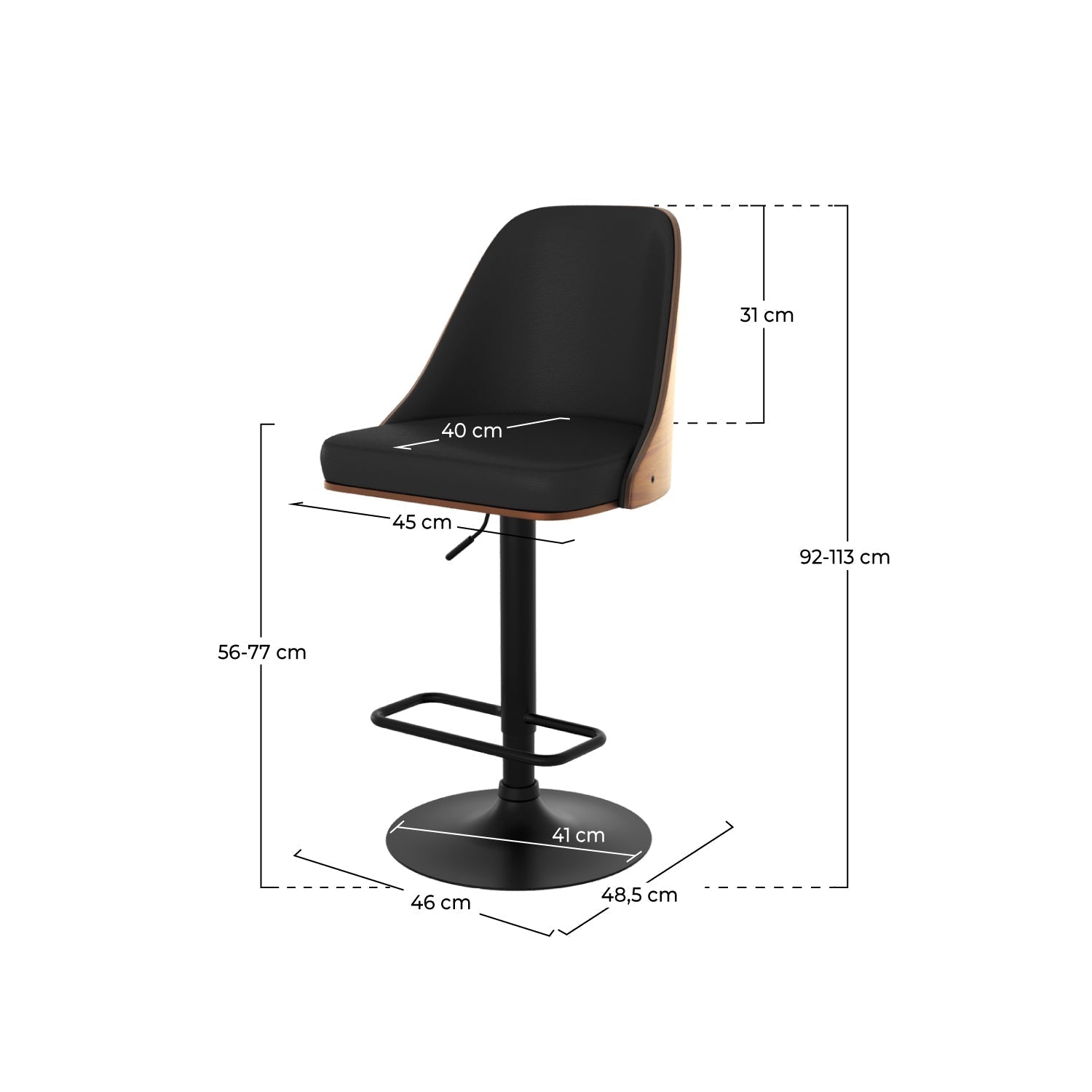 chaise de bar pu noir bois fonce reglable pivotante georges