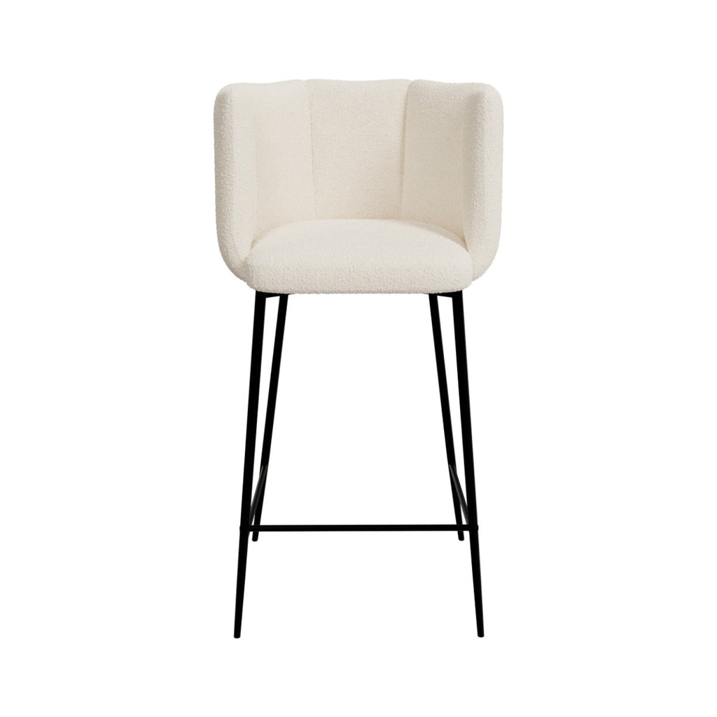 chaise de bar rosy en tissu boucle beige et pieds en metal