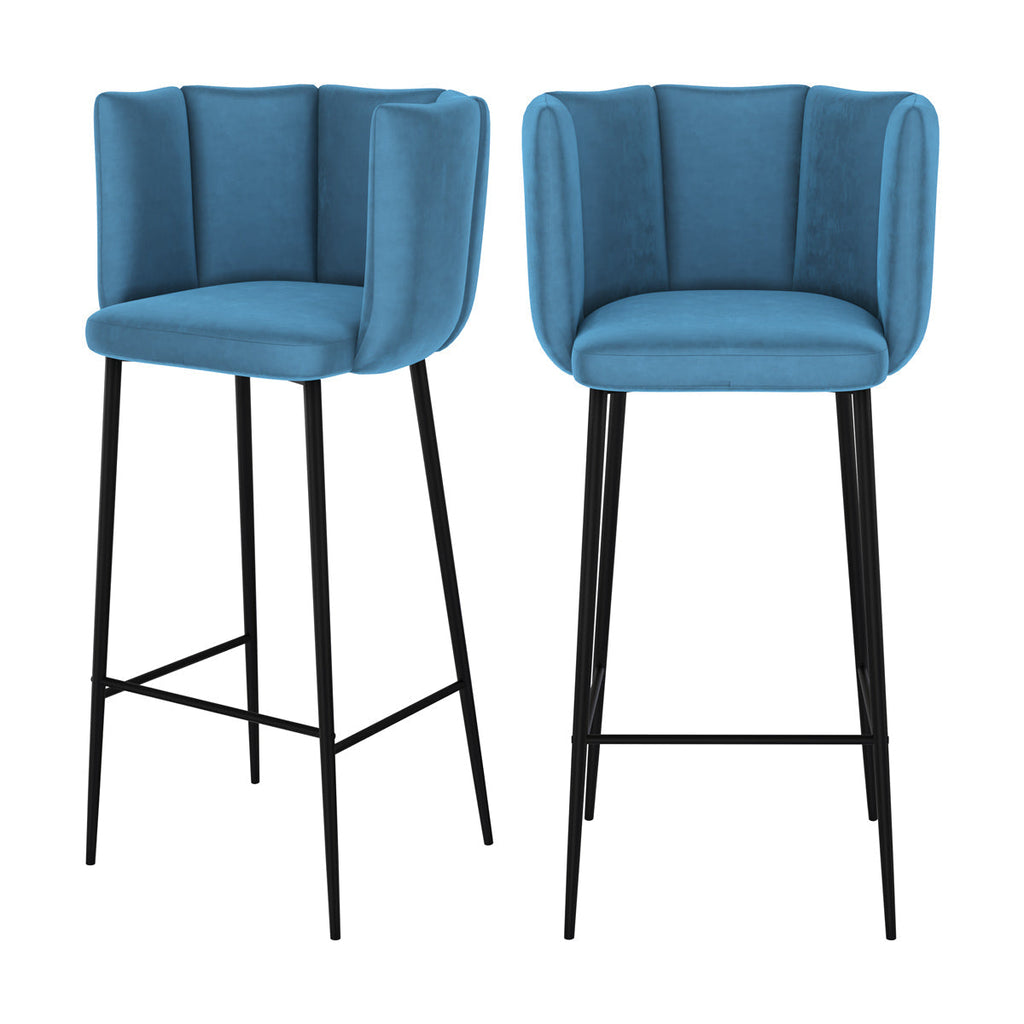 chaise de bar rosy en velours bleu 75 cm