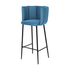 chaise de bar rosy en velours bleu et pieds en metal