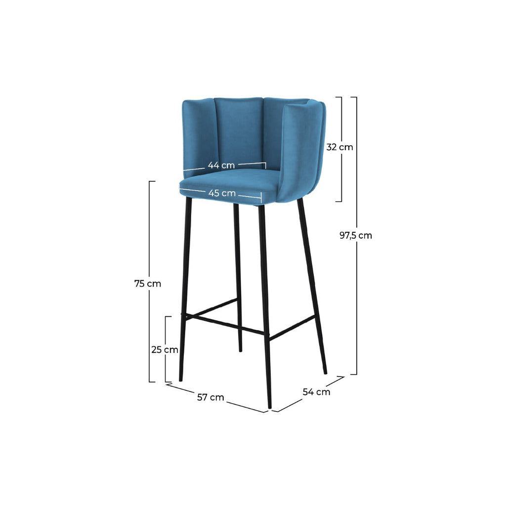 chaise de bar rosy en velours bleu