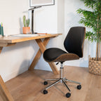 chaise de bureau cuir synthetique noir et bois archie