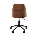 chaise de bureau en simili cuir noir  et bois fonce adelmar