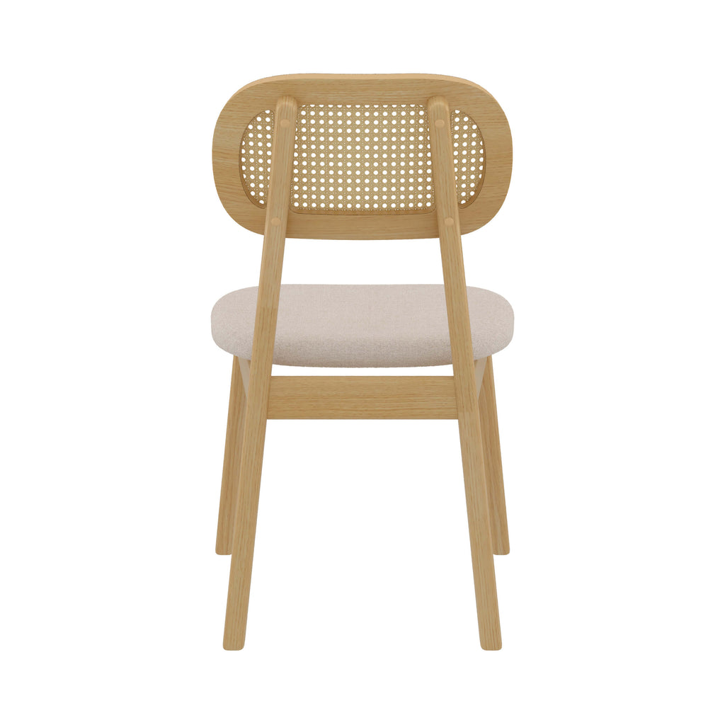 chaise en bois clair tissu beige rotin maria