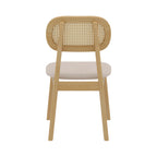 chaise en bois clair tissu beige rotin maria