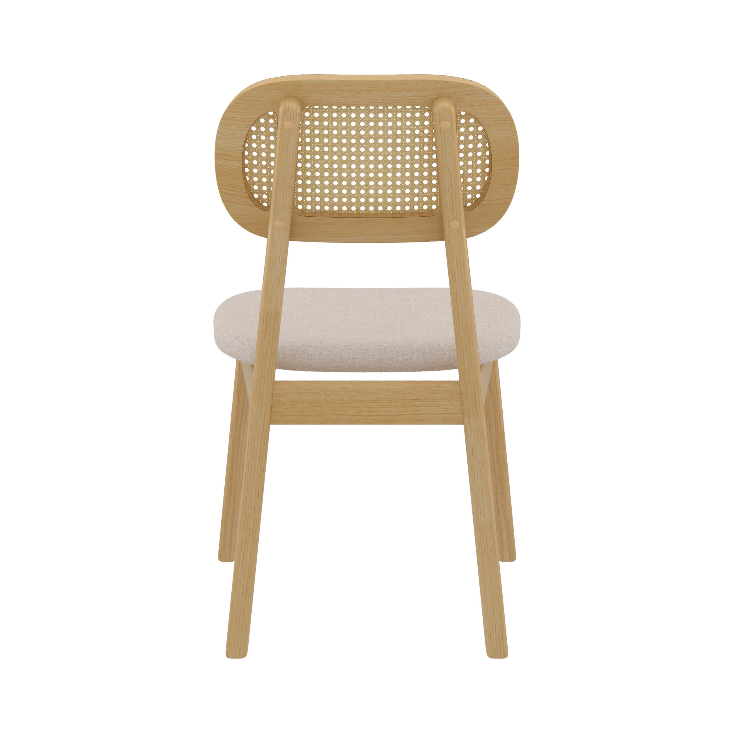 chaise en bois clair tissu beige rotin maria