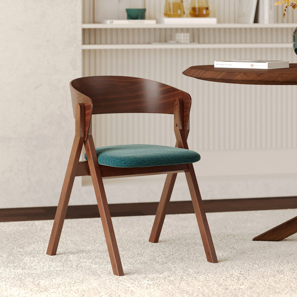 chaise en bois hevea fonce tissu vert heloise