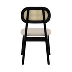 chaise en bois noir assise tissu beige dossier rotin maria