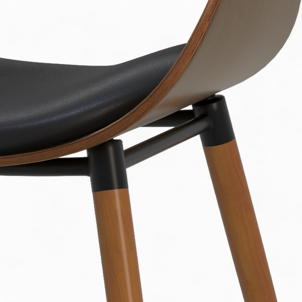 chaise en cuir synthetique noir et bois noyer