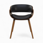 chaise en cuir synthetique noir et bois plaque noyer polo