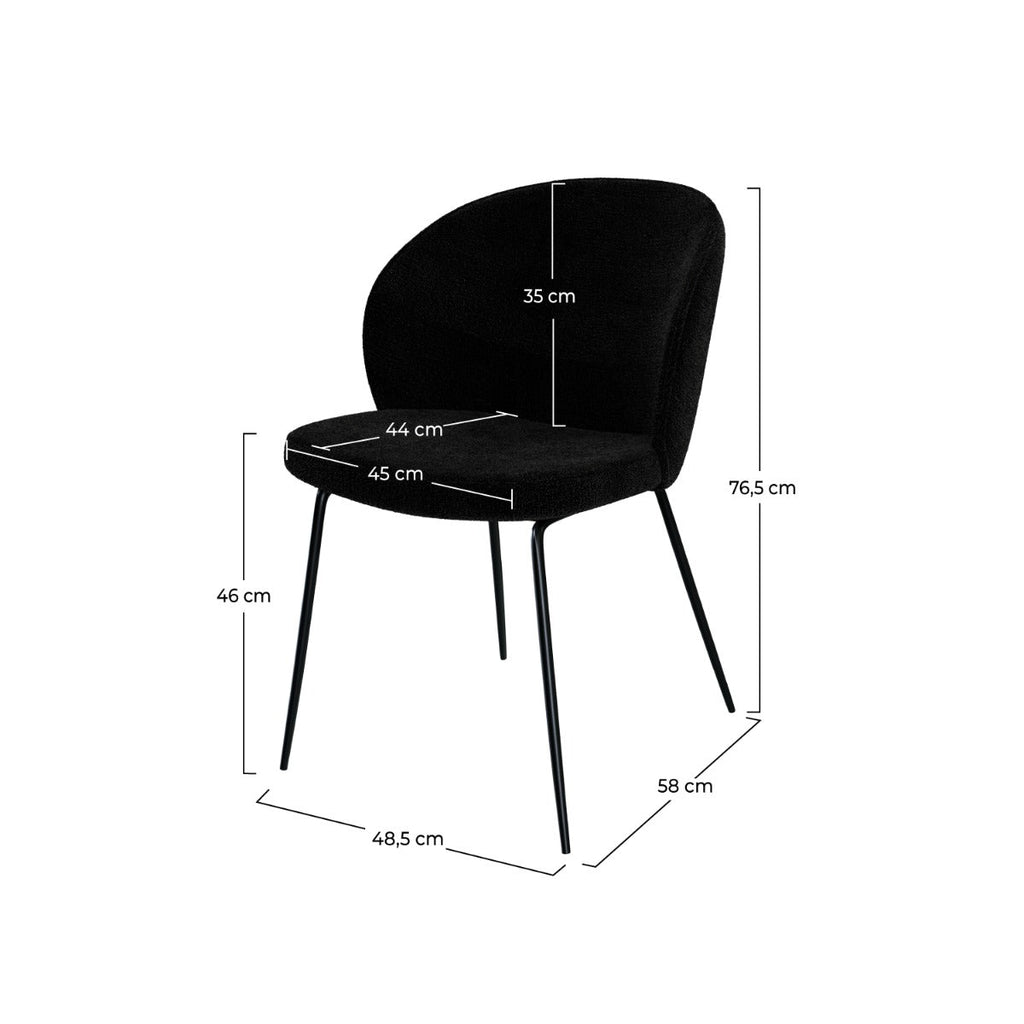 chaise en tissu boucl_ noir et pieds en m_tal noir groom
