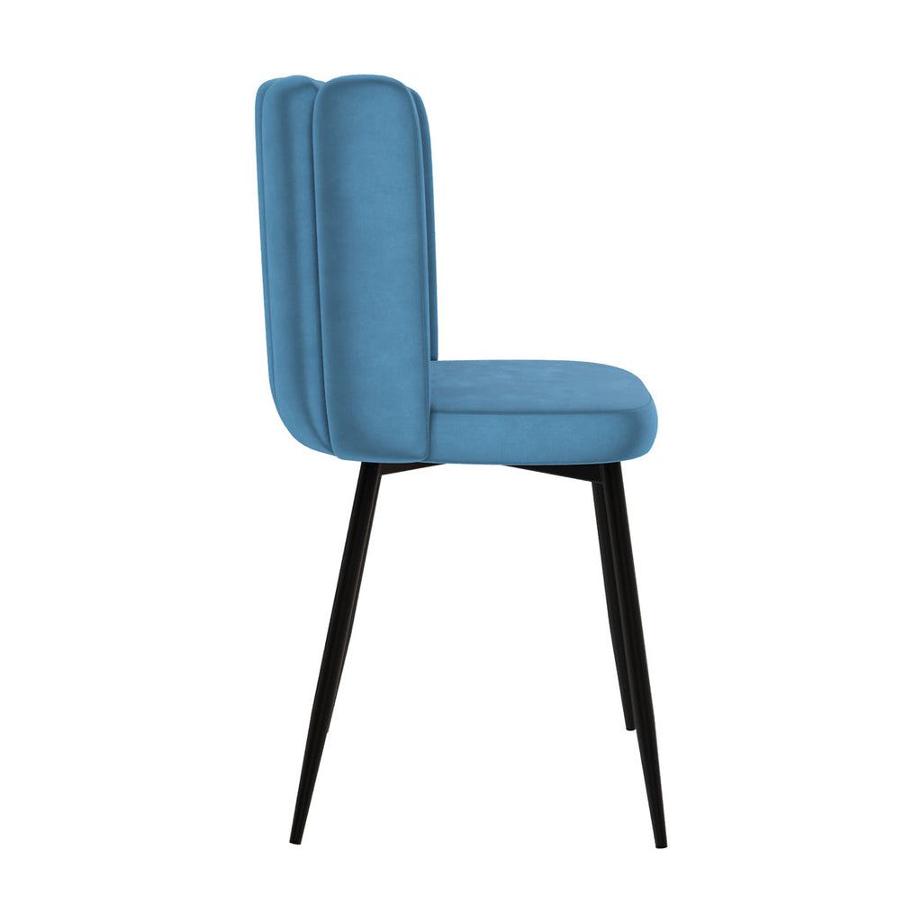 chaise en velours bleu et pieds en metal noir en lot de 2 rosy
