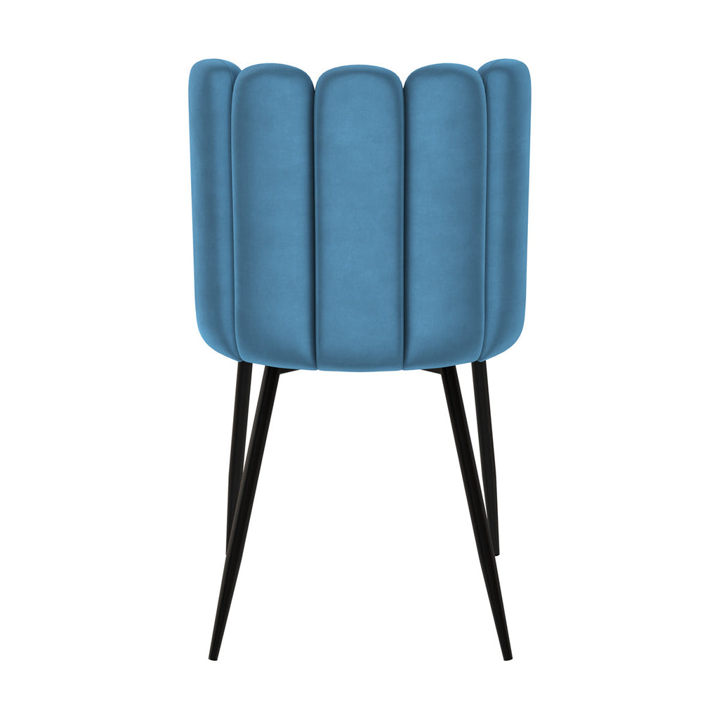 chaise en velours bleu et pieds en metal noir rosy
