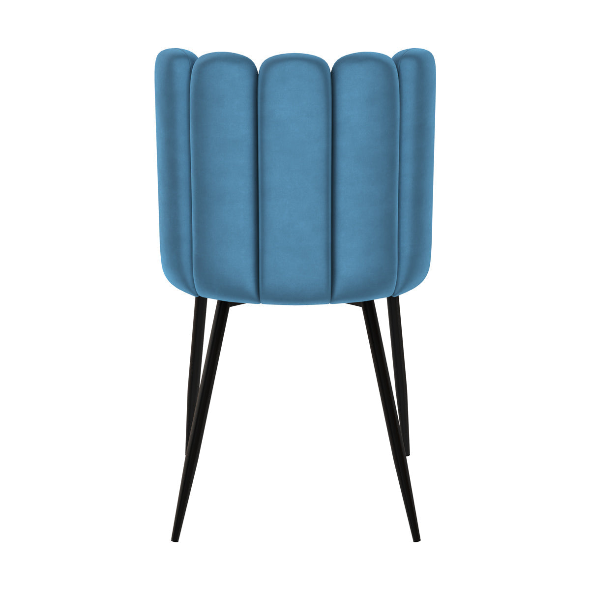 chaise en velours bleu et pieds en metal noir rosy